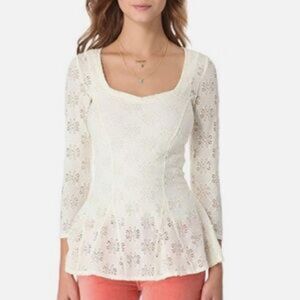 Free People Ivory Lace Peplum Long Sleeve Top